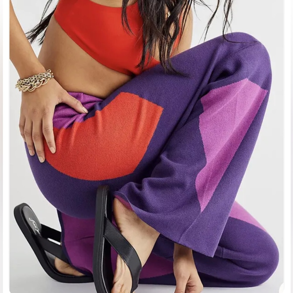 New Hosbjerg x Free People Corsa Colorblock S Purple Pink Intarsia Knit Wide-Leg